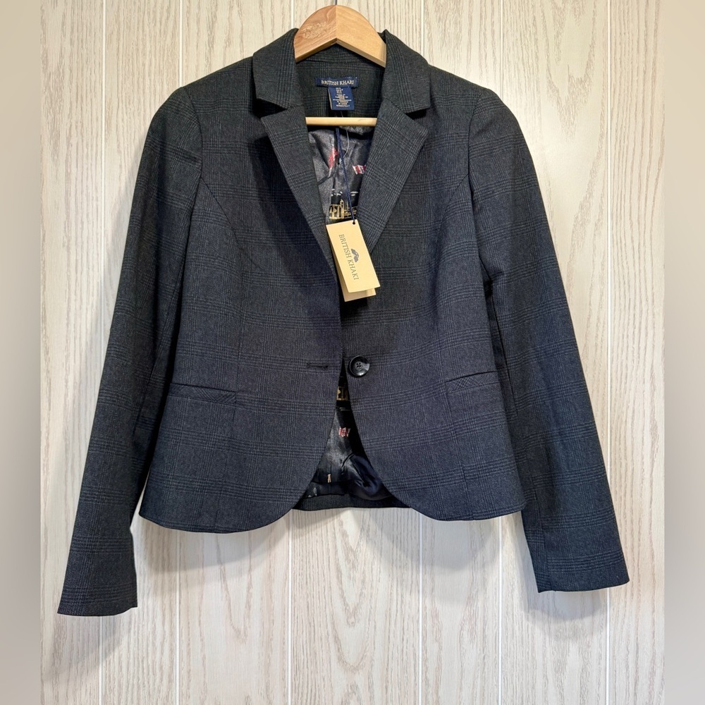 British Khaki Dark Grey Blazer Size S NWT